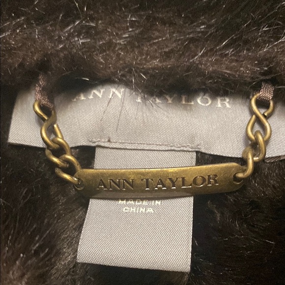 Ann Taylor Dark Brown Teddy Jacket with Fur Trim - Picture 2 of 6